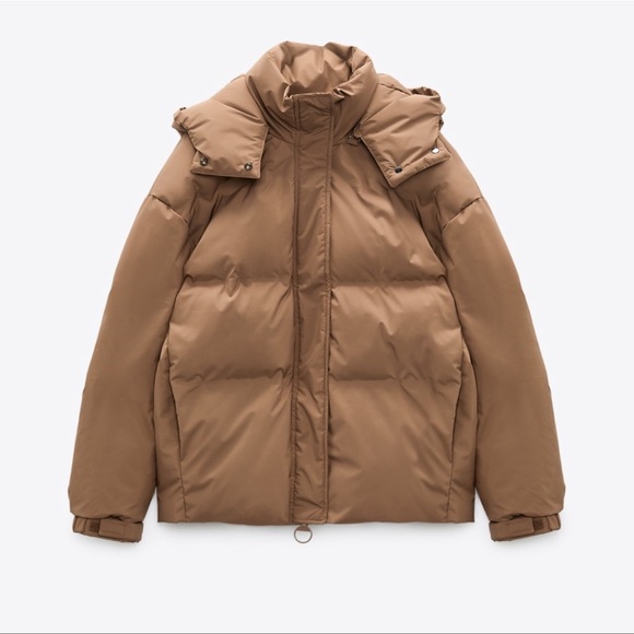 Zara Sand Brown Hooded Quilted Jacket - Picture 10 of 13